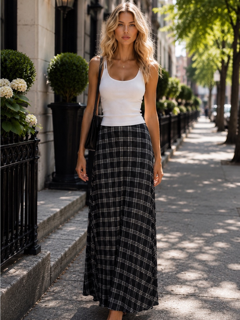 Portrait Black & White Plaid Maxi Skirt Size Medium Classic Preppy Cottagecore